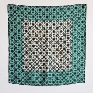 Vera Neumann 100% Silk Scarf MCM Mod Geometric Mosaic in Turquoise & Jade Square